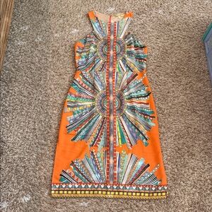 Gianni Bini midi dress orange vibrant multicolor sleeveless summer dress Sz L